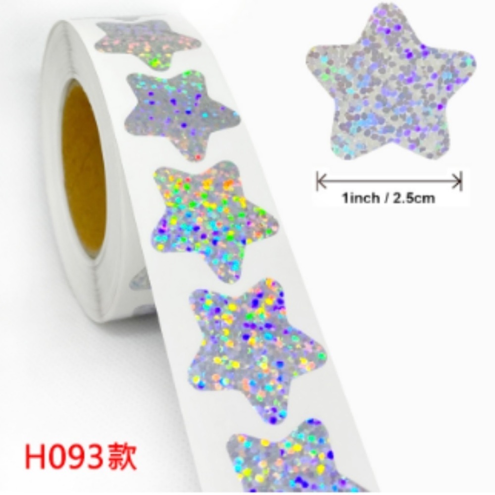 Holographic Silvery Star Stickers Self Adhesive Metallic Glitter Foil 1" - Picture 4 of 10